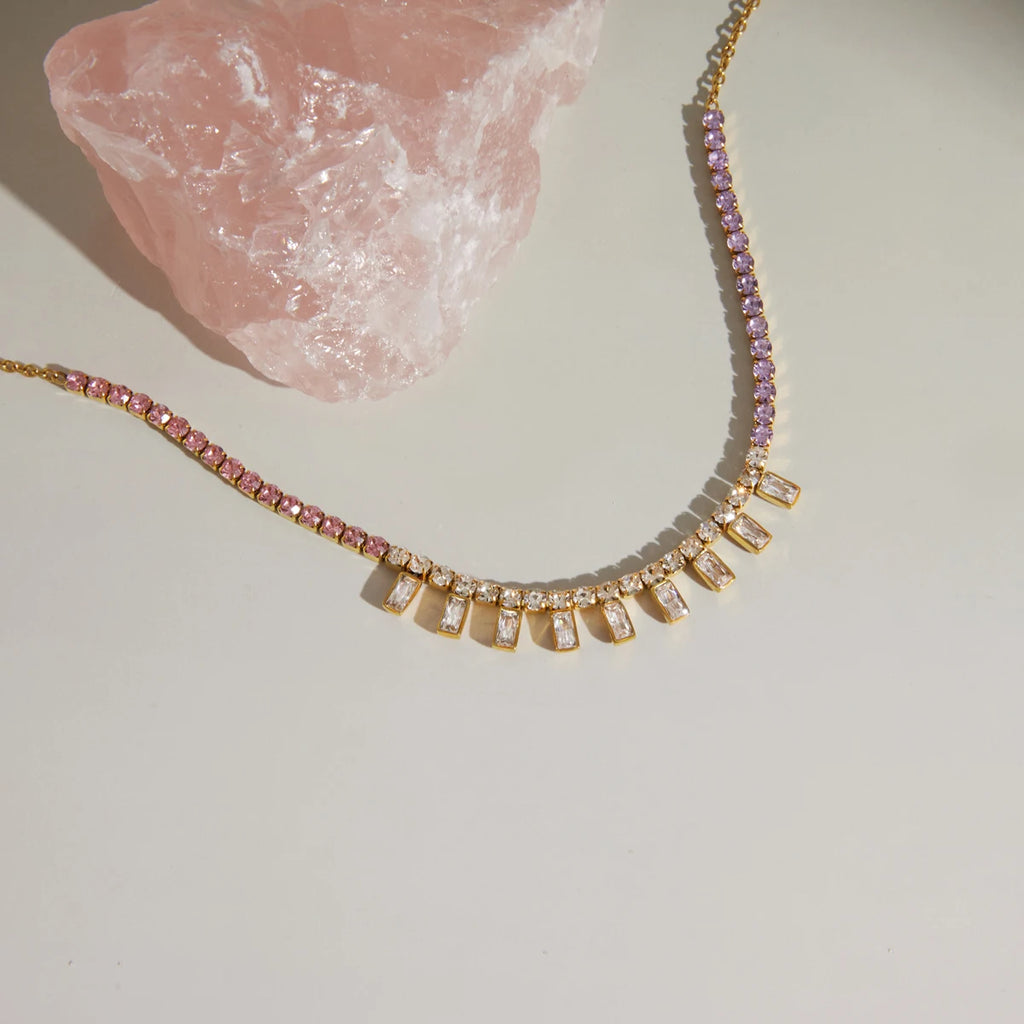 Kika Delicate Square Colorful Zircons Chain Necklace