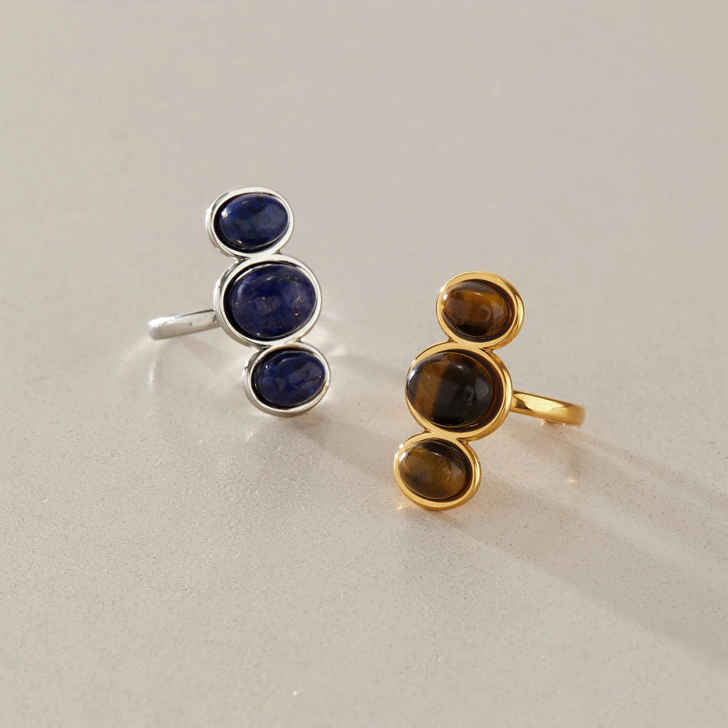 KIKA Vintage Tiger Eye Lapis Lazuli Stone Open Rings For Women 18K Gold PVD Plated Stainless Steel Rings Fashion Jewelry Gift