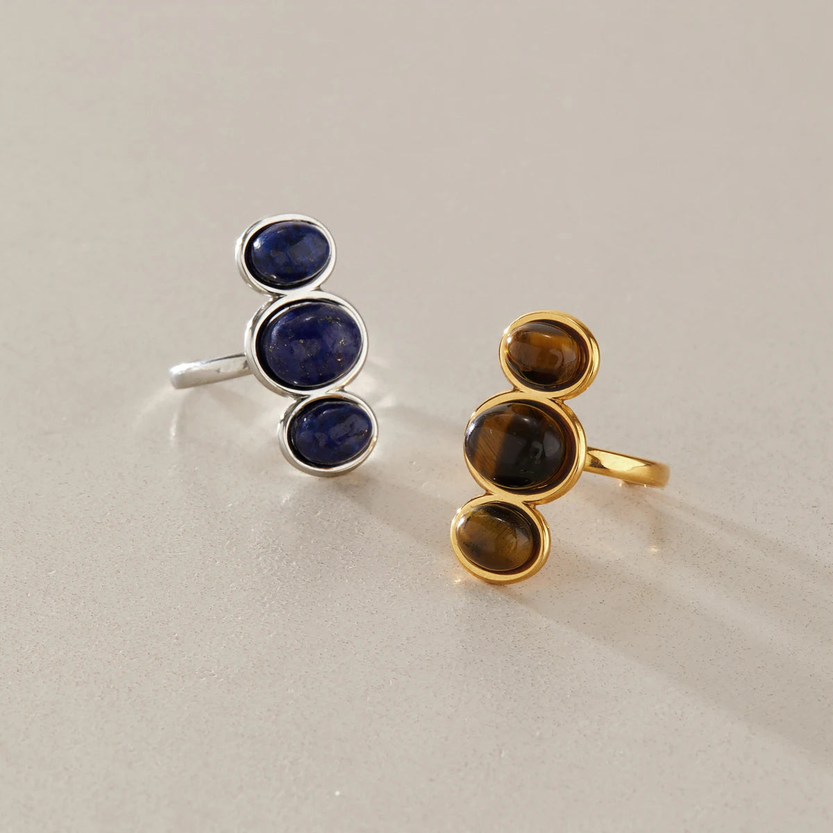 KIKA Vintage Tiger Eye Lapis Lazuli Stone Open Rings For Women 18K Gold PVD Plated Stainless Steel Rings Fashion Jewelry Gift