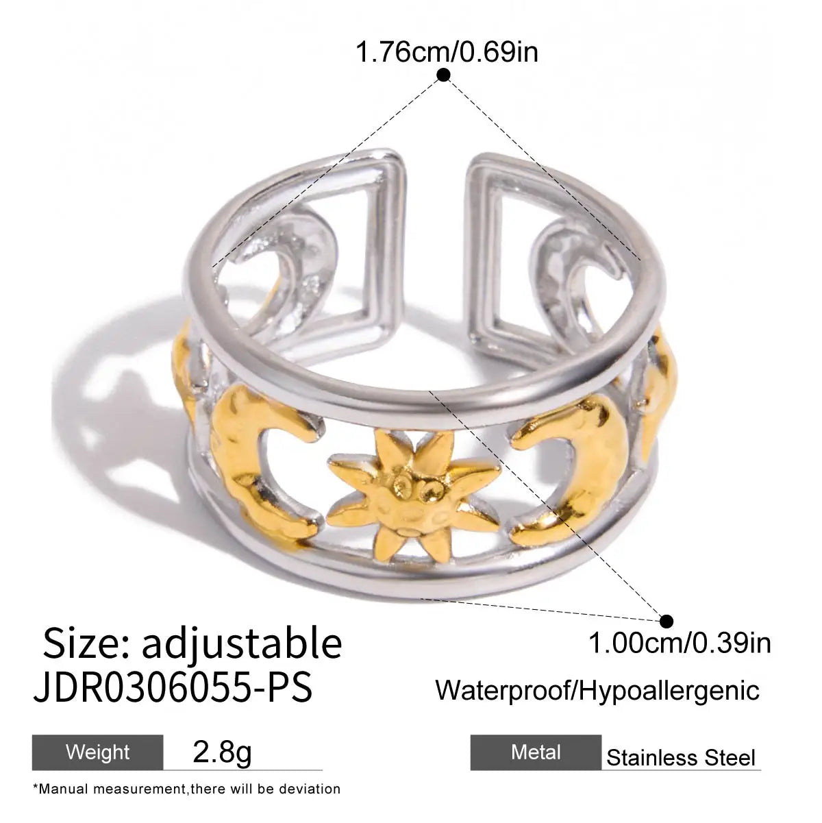 Star Moon Double Layer Open Rings Design