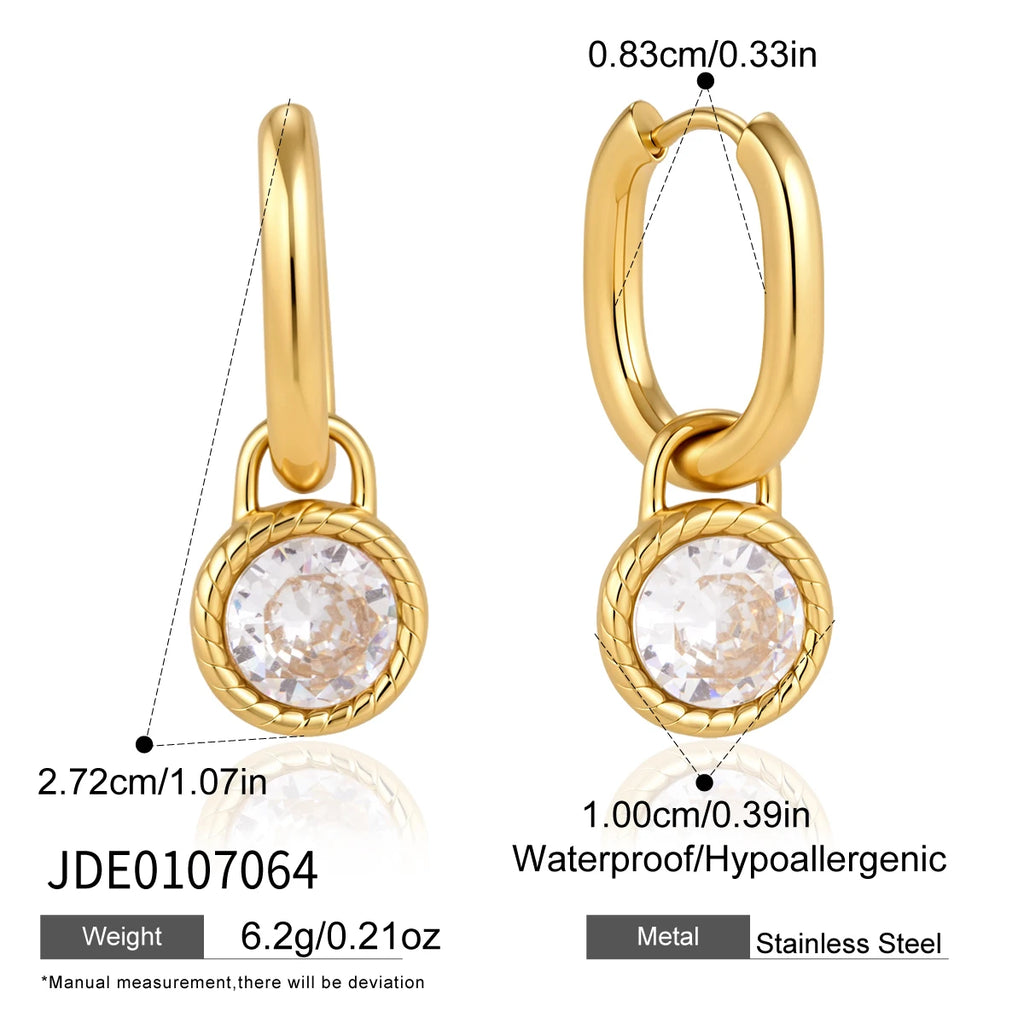 KIKA Round Zircon Heart Drop Earrings For Women Minimalist 18K Gold PVD Plated Stainless Steel 316L