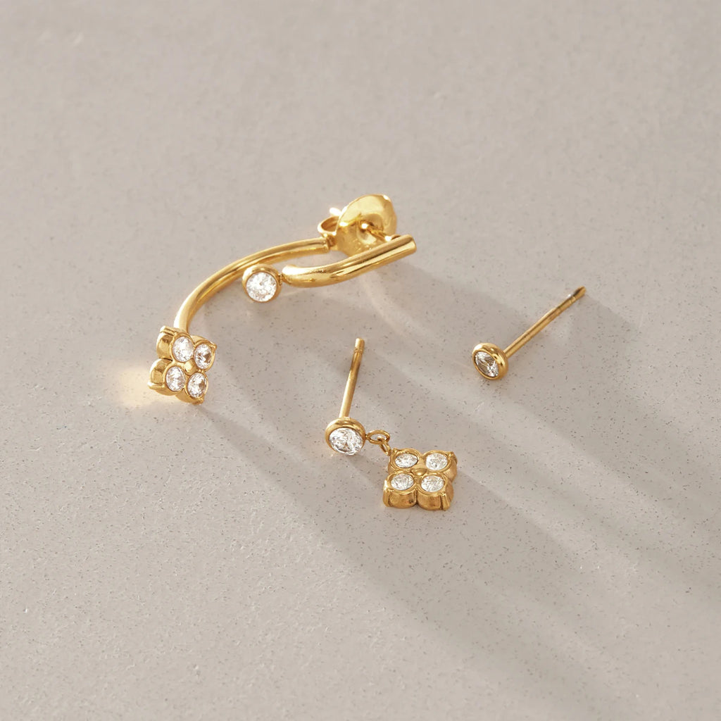 Kika 3 Pcs/Set Delicate Zircon Earrings Minimalist 18K Gold PVD Plated Stainless Steel 316L