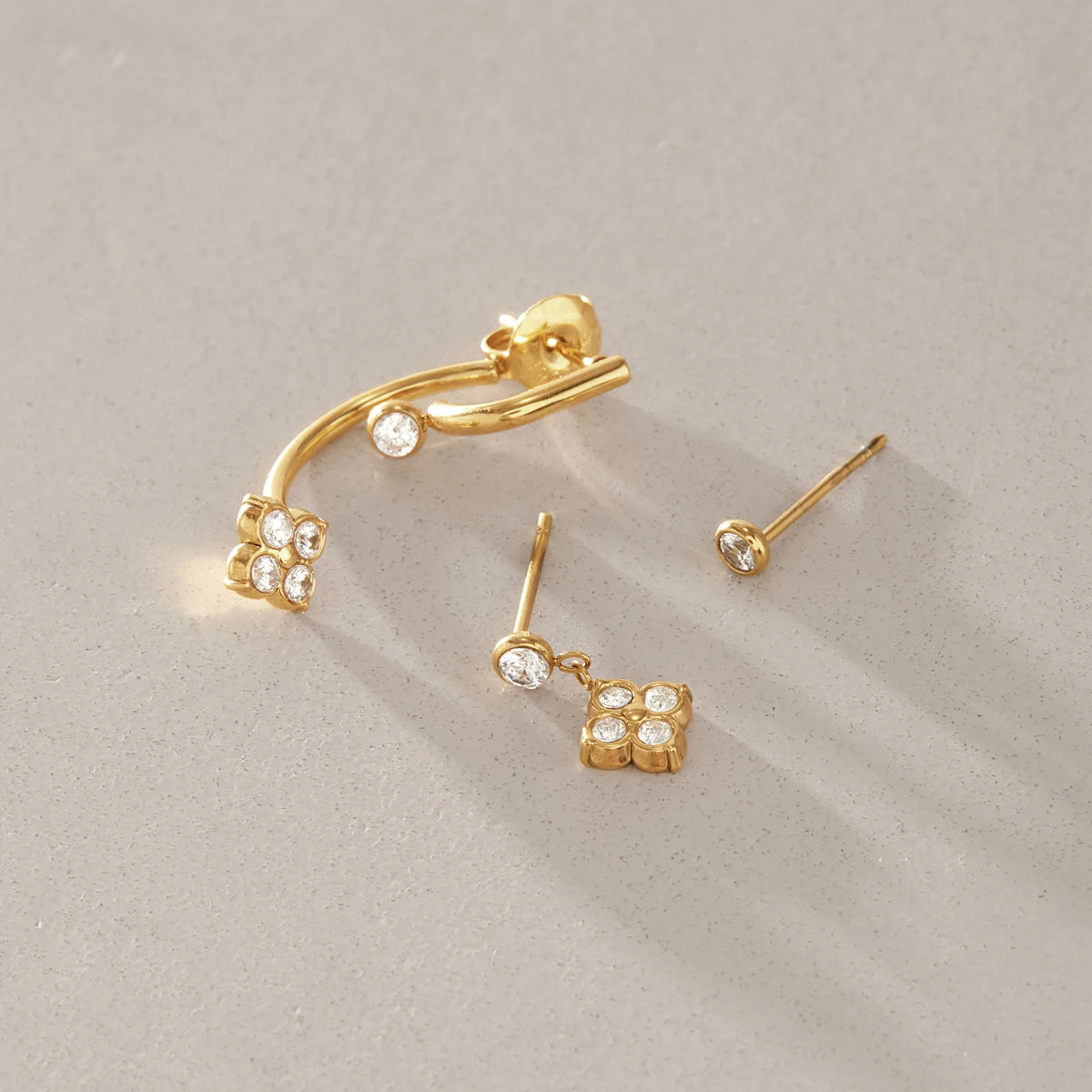 Kika 3 Pcs/Set Delicate Zircon Earrings Minimalist 18K Gold PVD Plated Stainless Steel 316L