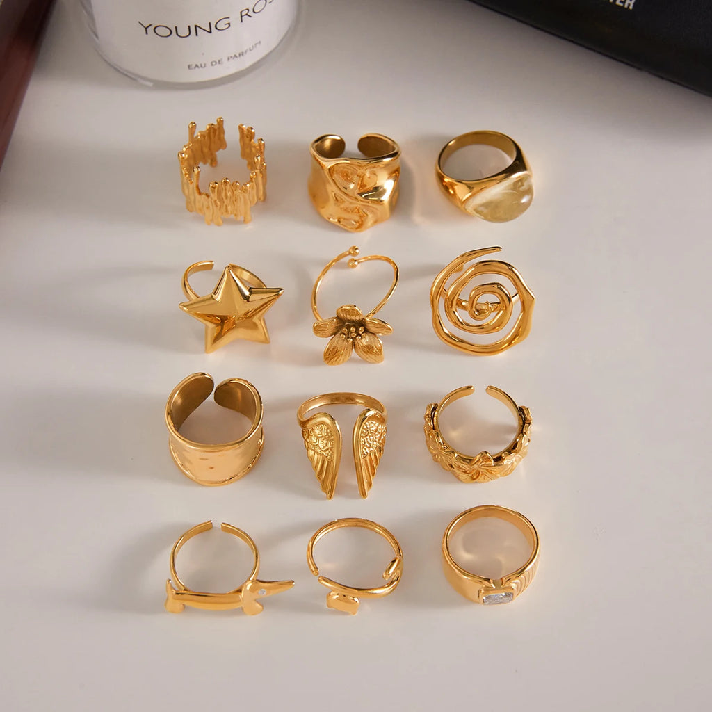 Kika Minimalist Geometric Line Asymmetric Ring Stackable