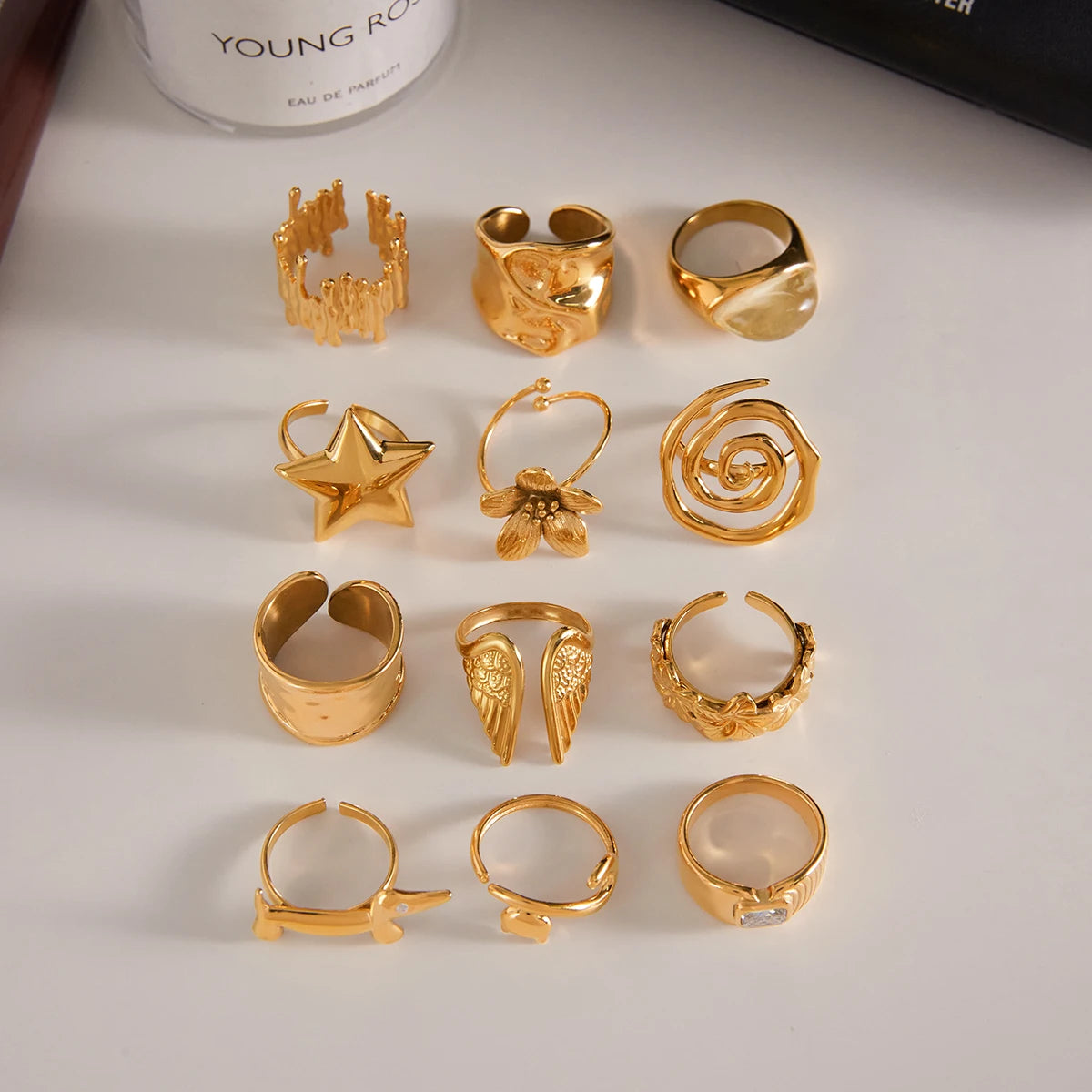 Kika Minimalist Geometric Line Asymmetric Ring Stackable