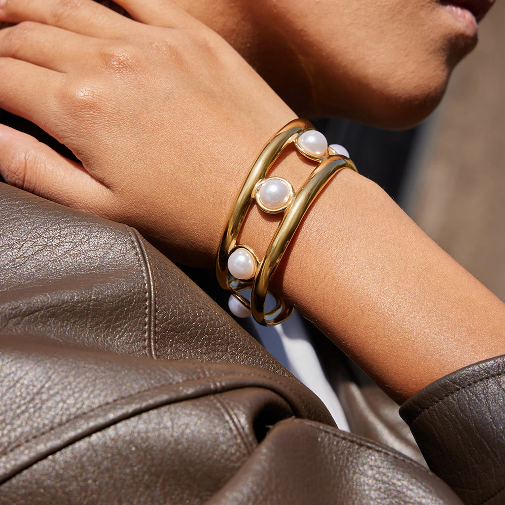 Kika Elegant Acrylic Pearl Double-layer Hollow  Bracelet