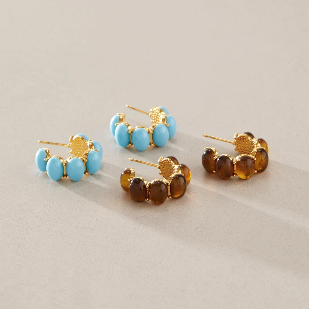 KIKA Vintage Turquoise Resin C Shape Stud Earrings For Women 18K Gold PVD Plated Stainless Steel 316L