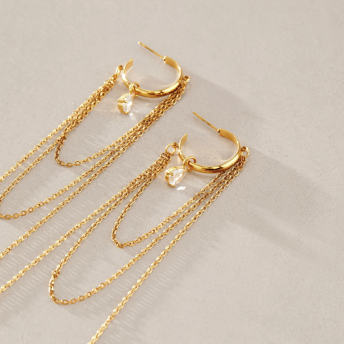 KIKA Water Drop Zircon Long Chains Tassel Earrings For Women 18K Gold PVD Plated Stainless Steel 316L