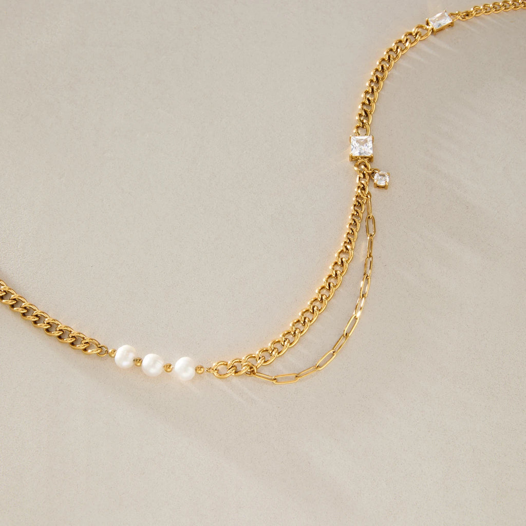 KIKA Zircon Freshwater Pearl Necklace For Women Minimalist 18K Gold PVD Plated Stainless Steel Necklace Fashion Jewelry Gift