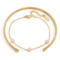 White Round Zircon Open Bracelet With O-Chain Double Layered Bracelets