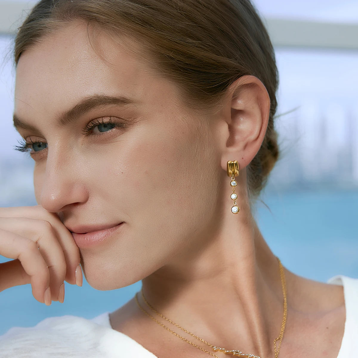 Kika Delicate Round White Zircon Double-Layer Tassel Dangle Earrings