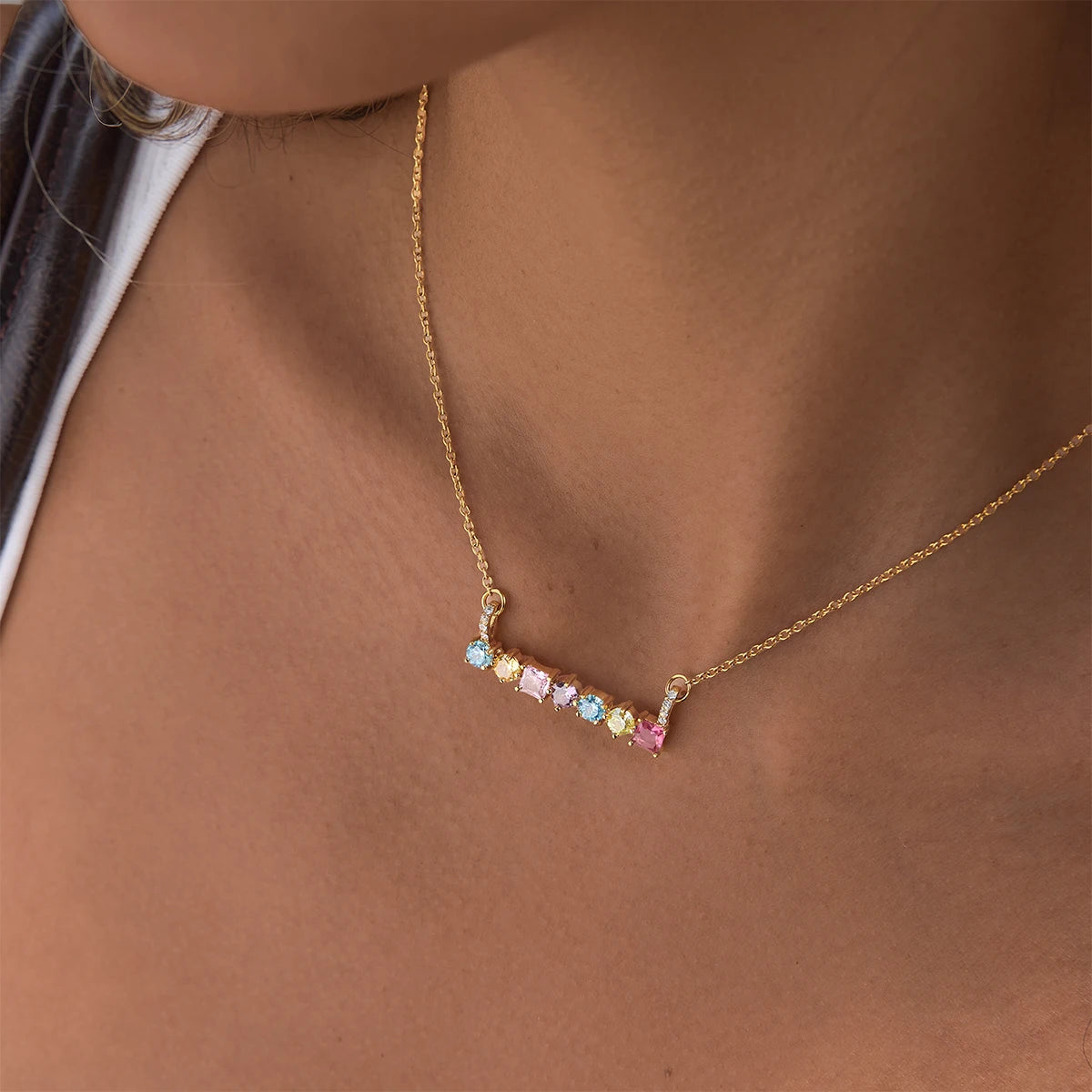 KIKA Multicolor Geometric Zircon Pendant Necklace  PVD Plated Stainless Steel Necklace 316L