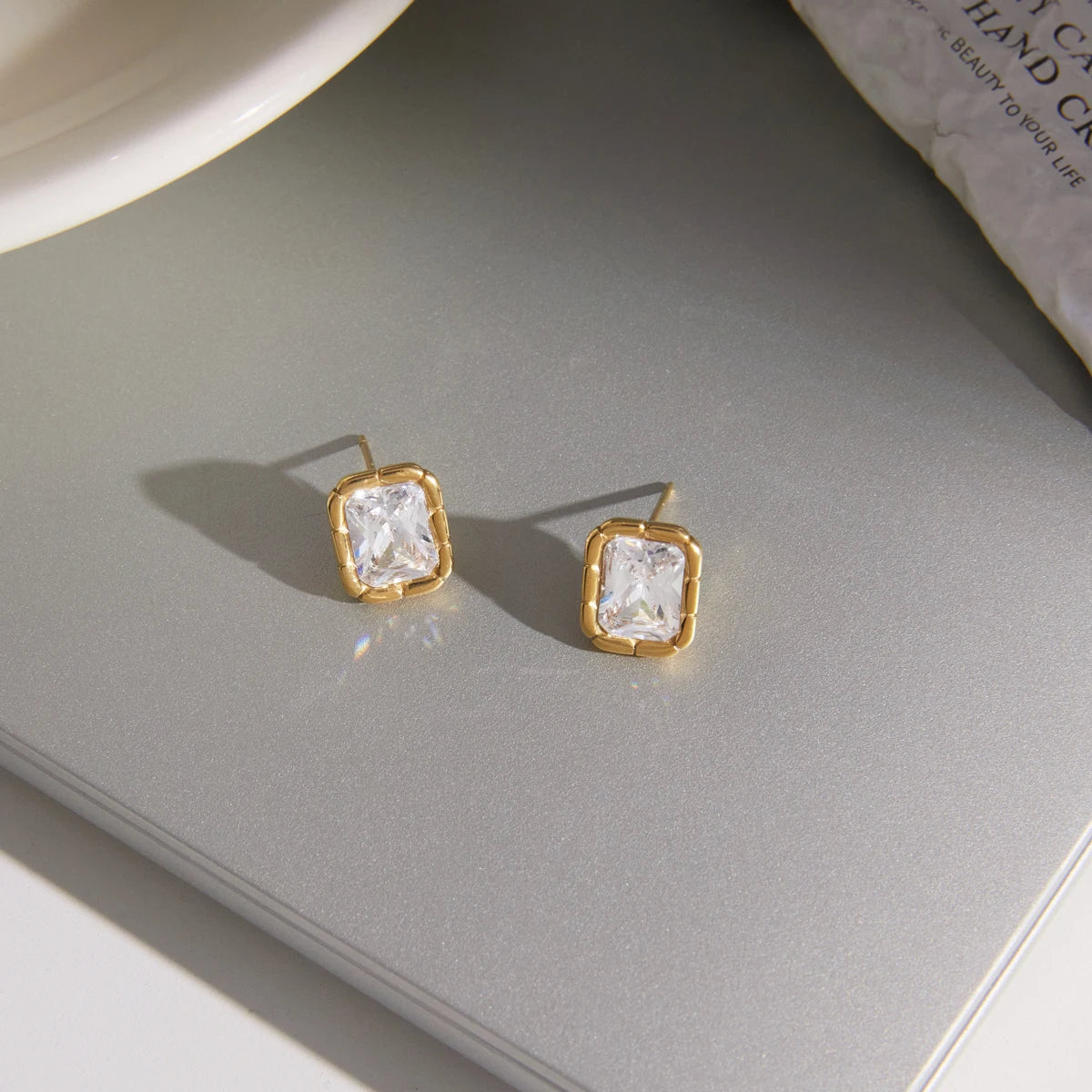 KIKA Delicate Rectangle Zircon Stud Earrings PVD Plated Stainless Steel 316L
