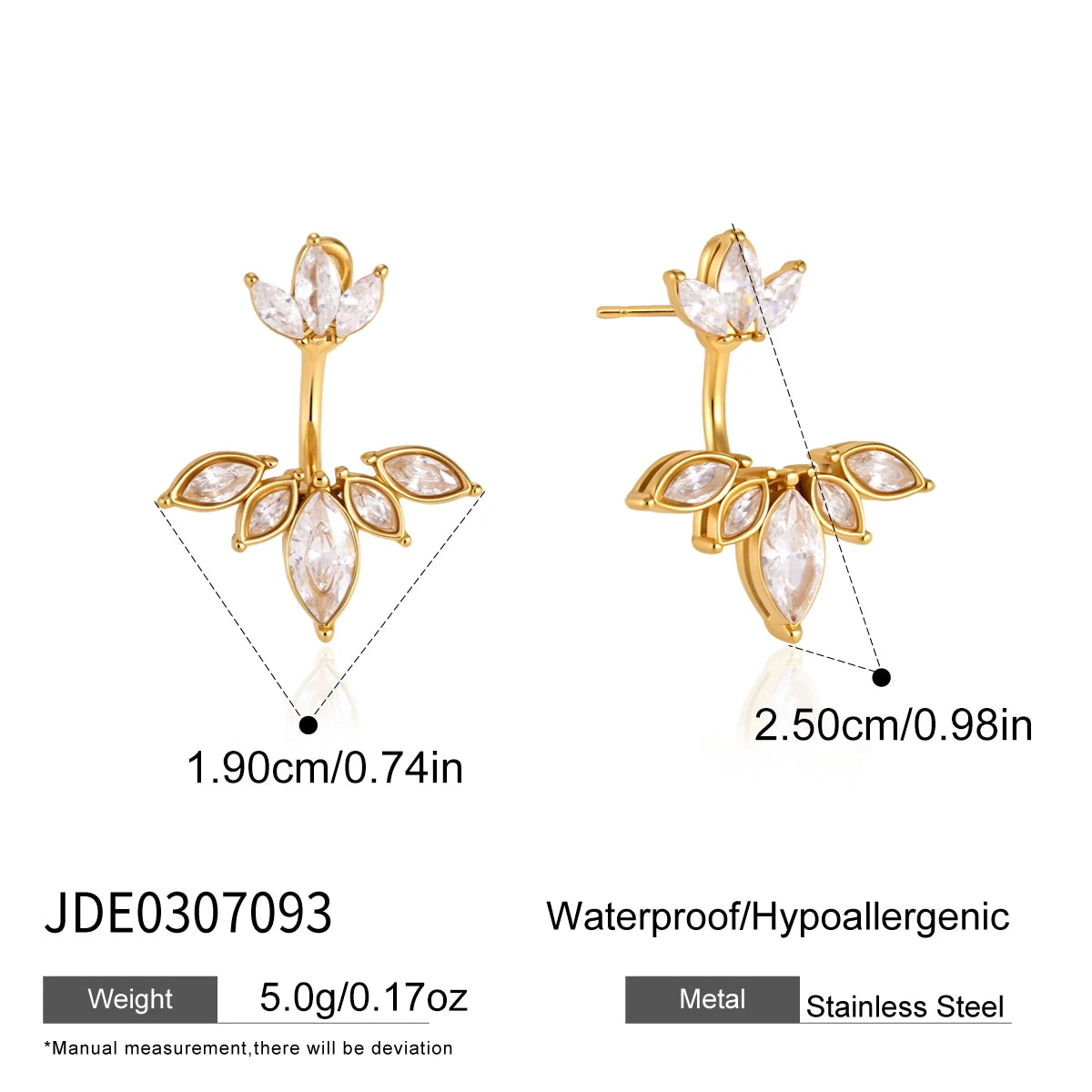 KIKA Delicate Zircon Earring Jackets For Women Front Back 18K Gold PVD Plated Stainless Steel Stud Earrings Fashion Jewelry