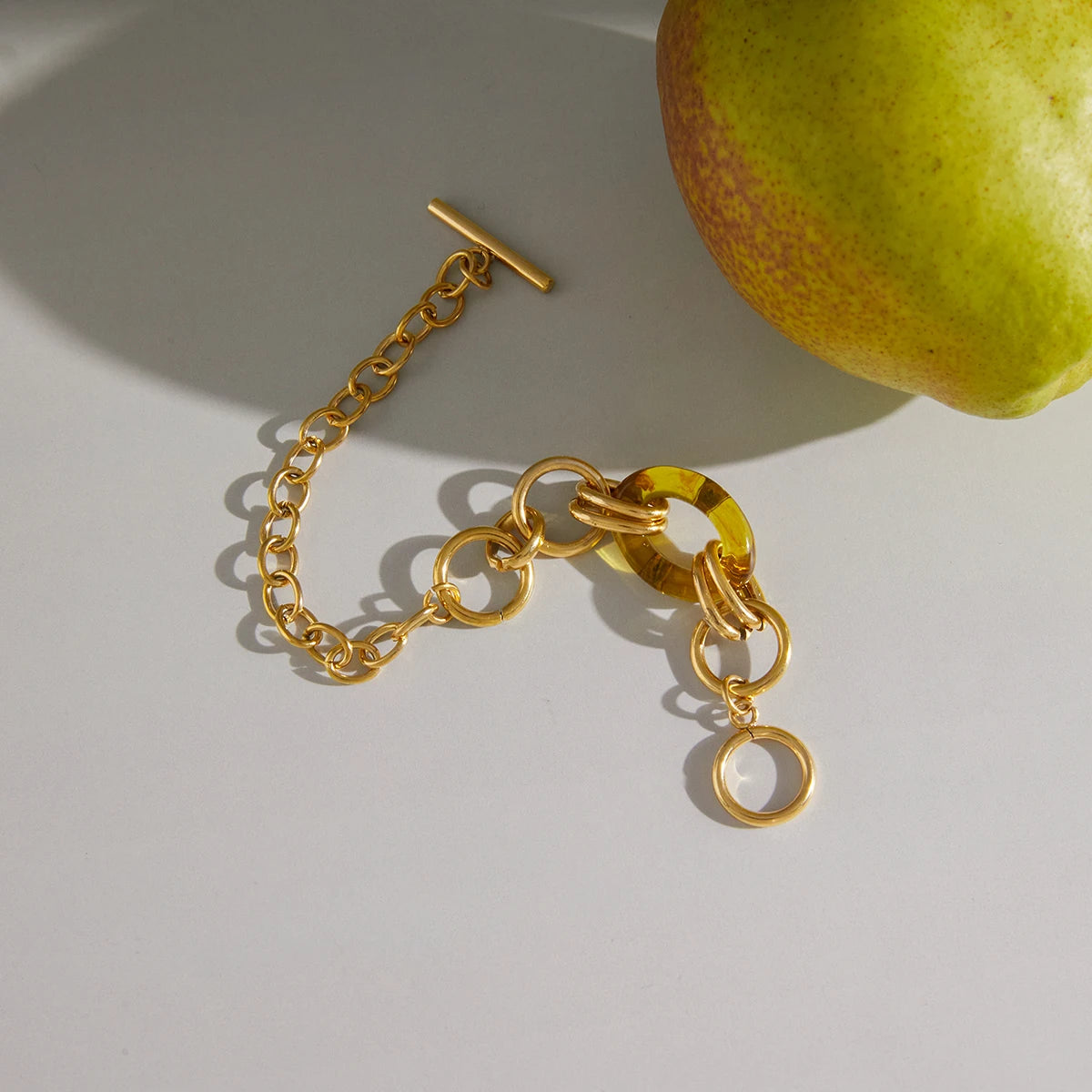 Vintage Large And Small Circular Rings Bracelet With Amber Resin Ring
