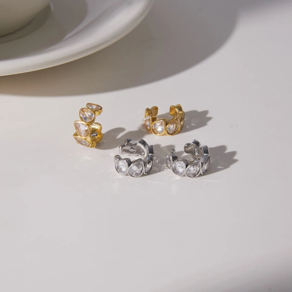 KIKA Water Drop Zircon Non-piercing Ear Clips PVD Plated Stainless Steel 316L
