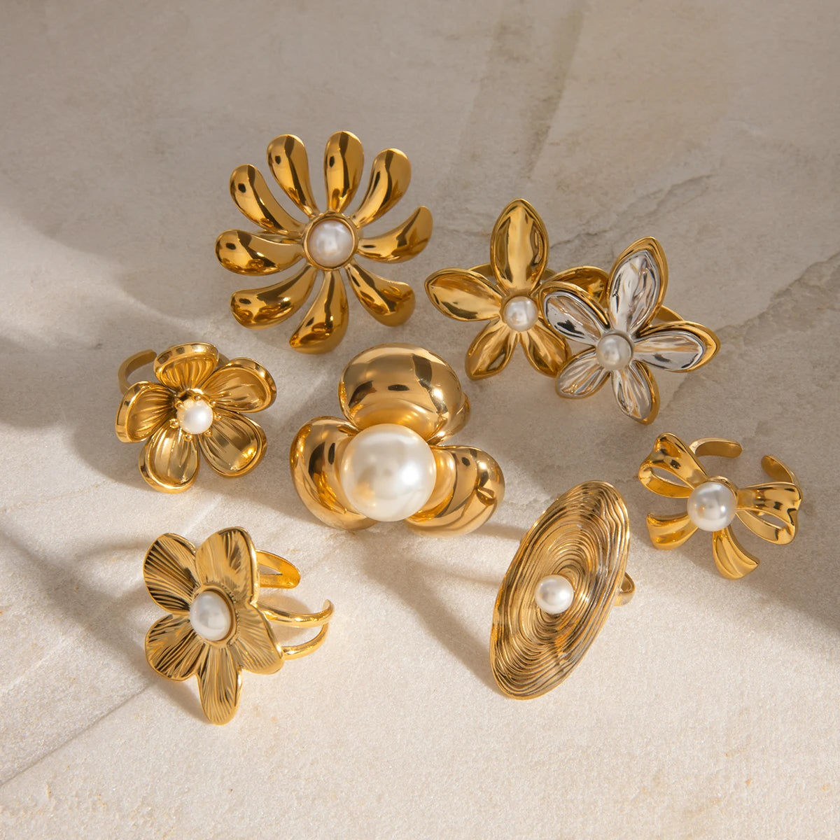 Kika Fashion Gold Color And Silver Color Flower Pearl Ring