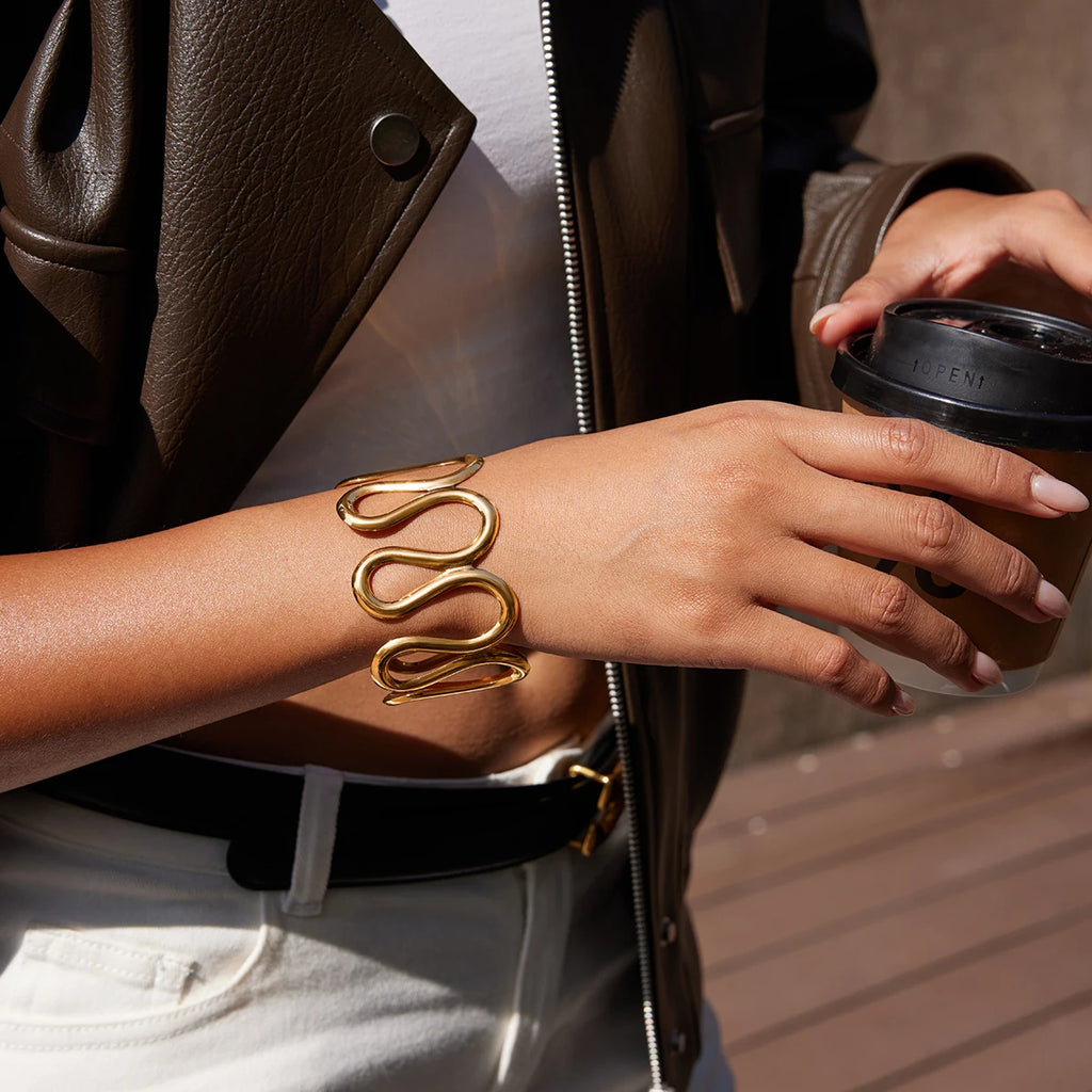 Kika Gold Color Wave-style Hollow-out Open Bracelet  18K PVD Plated Stainless Steel