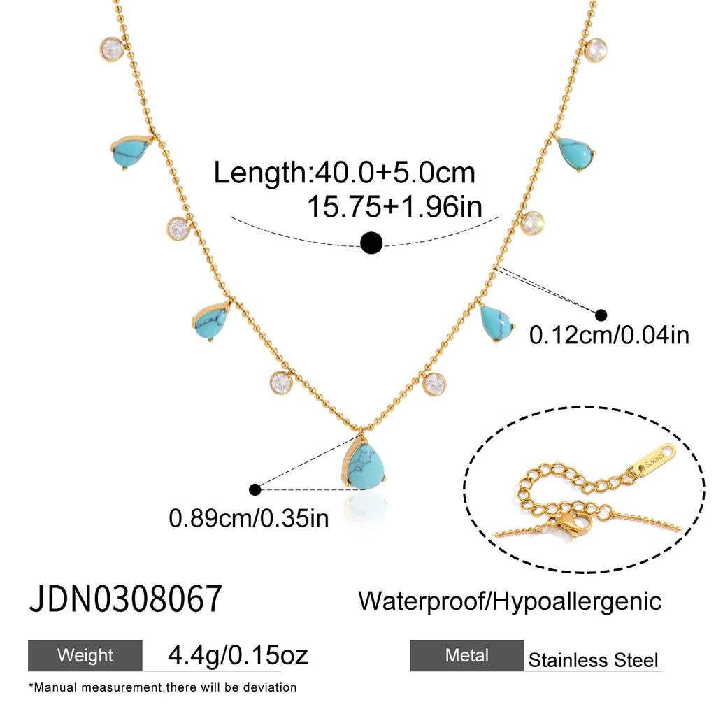 KIKA Geometric Blue Turquoise Necklace For Women Minimalist 18K Gold PVD Plated Stainless Steel Necklace Fashion Jewelry Gift
