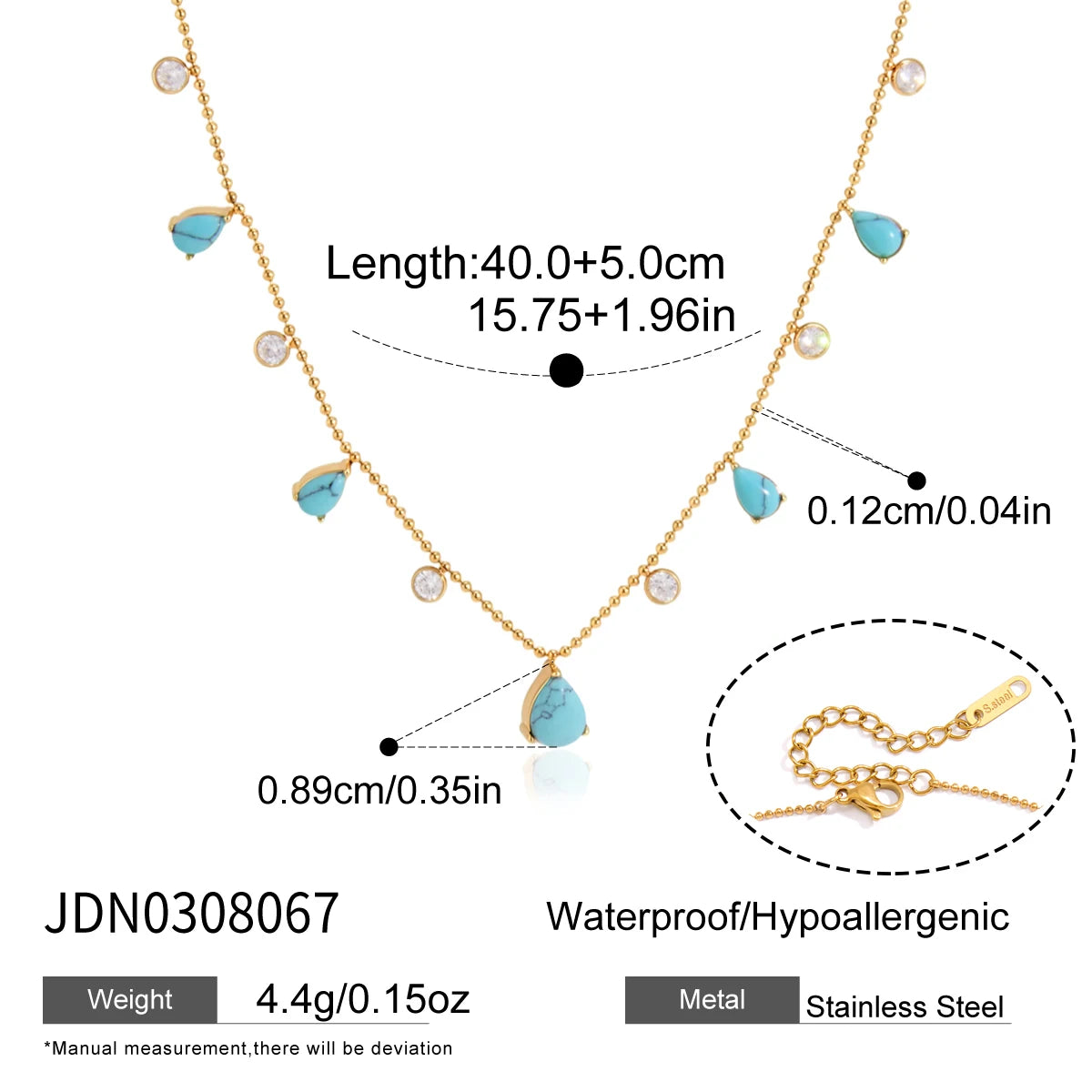 KIKA Geometric Blue Turquoise Necklace For Women Minimalist 18K Gold PVD Plated Stainless Steel Necklace Fashion Jewelry Gift