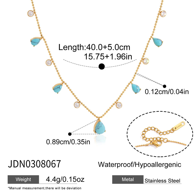 KIKA Geometric Blue Turquoise Necklace For Women Minimalist 18K Gold PVD Plated Stainless Steel Necklace Fashion Jewelry Gift