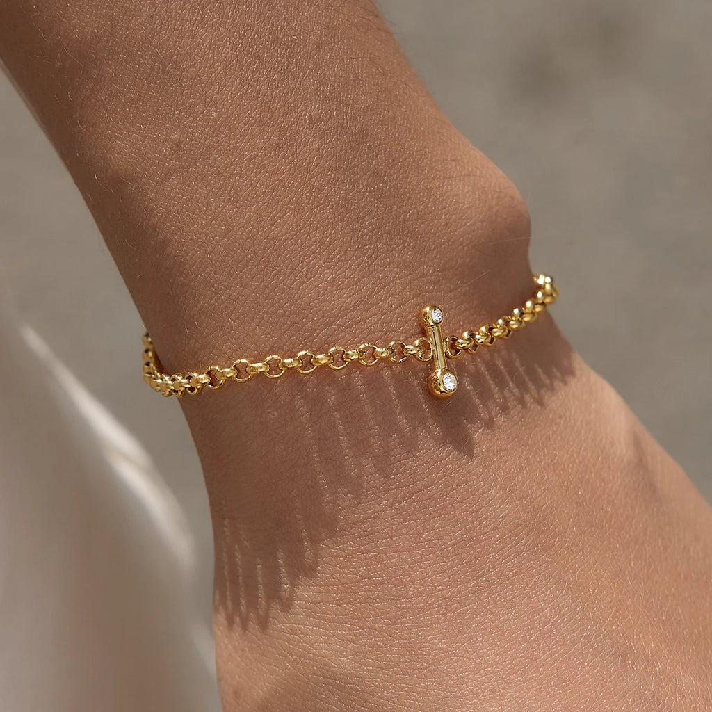 Kika Delicate White Geometric Zircon Stick Paperclip Chain Bracelet