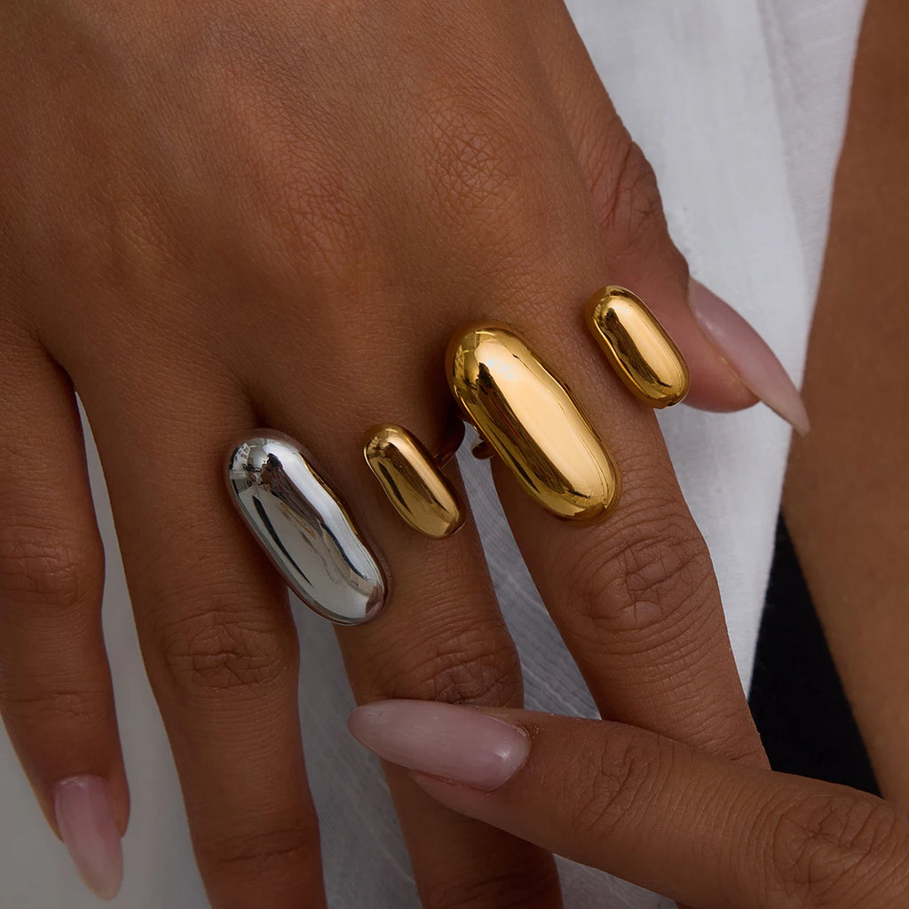 Two Color Geometric Double Layer Ring Stainless Steel Waterproof