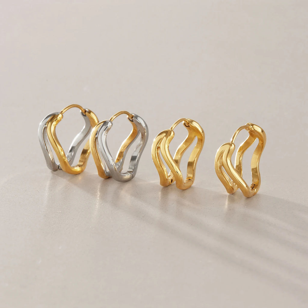Kika Double Layer Wave Shape Clip Earrings 18K Gold PVD Plated Stainless Steel 316L