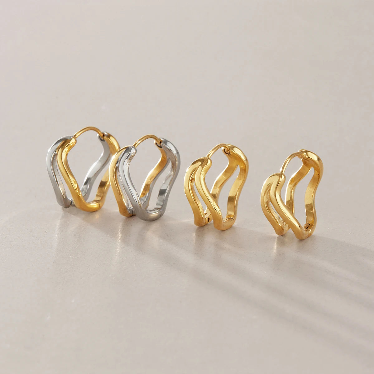 Kika Double Layer Wave Shape Clip Earrings 18K Gold PVD Plated Stainless Steel 316L