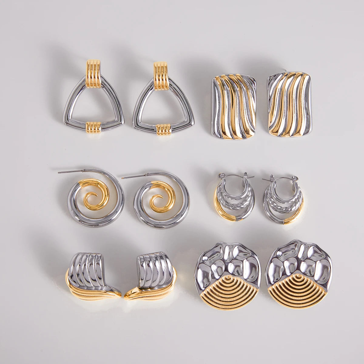 Minimalist Two tone Stainless Steel Thread Irregular Round Earrings