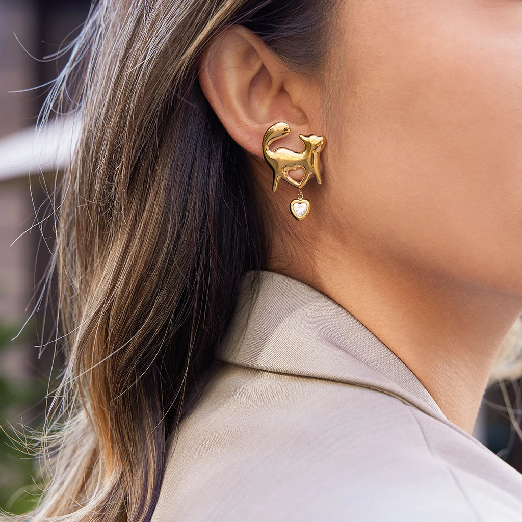 Classic Hollowed Out Heart-Shaped Cat Earrings