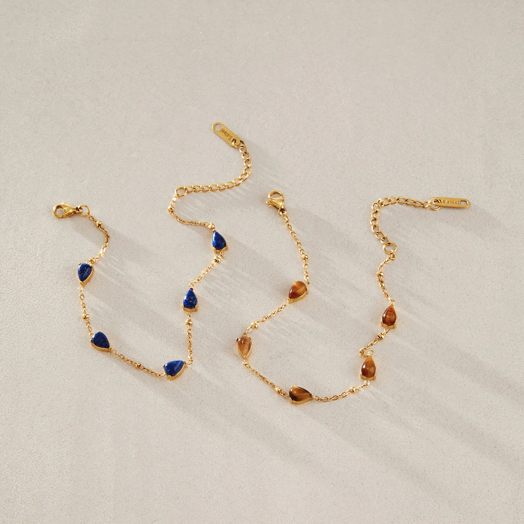 KIKA Vintage Water Drop Shape Natural Stone Bracelet For Women 18K Gold Plated Stainless Steel Bracelet Fashion Jewelry Gift