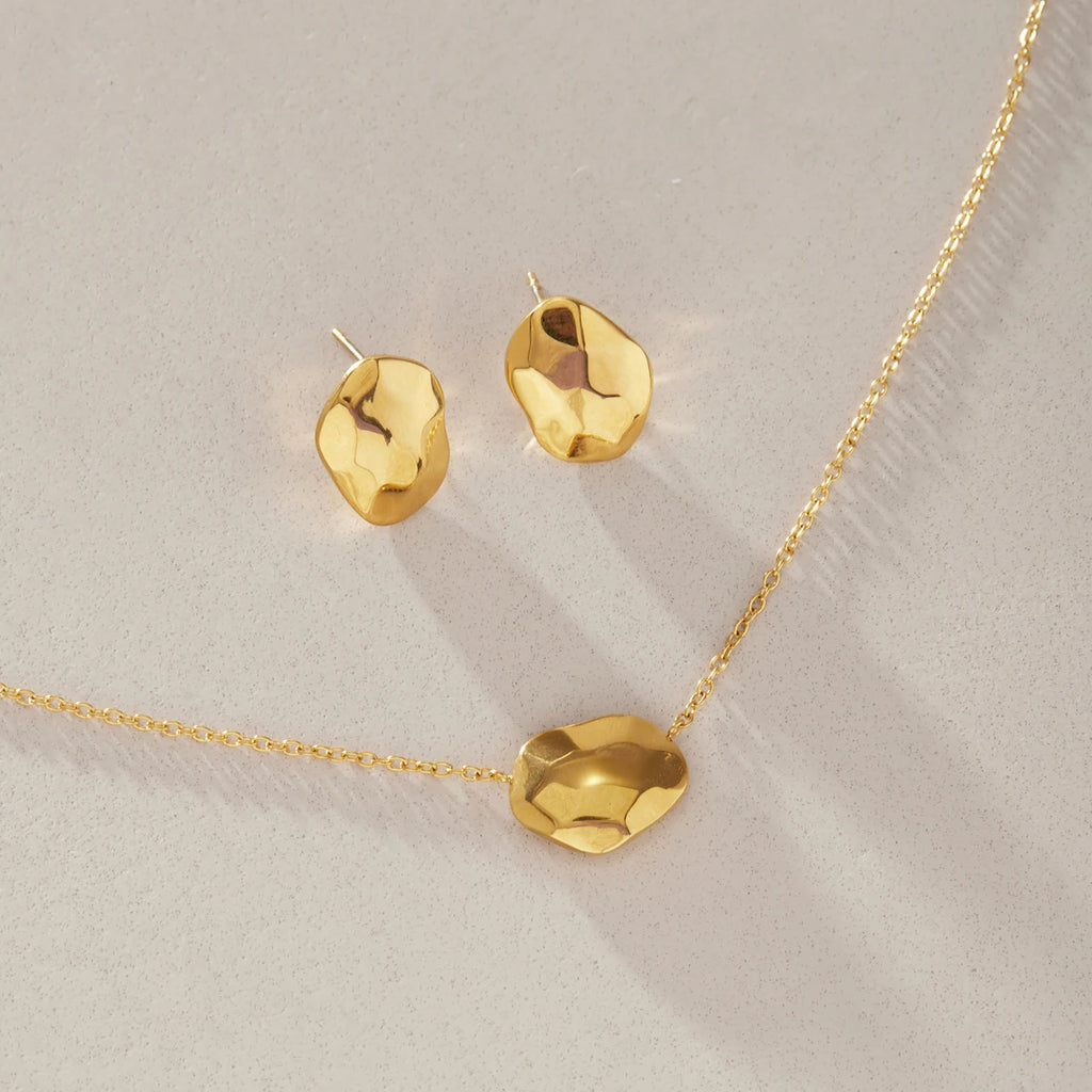 KIKA Classic Geometric Pendant Necklace Stud Earrings PVD 18K Gold Plated Stainless Steel 316L