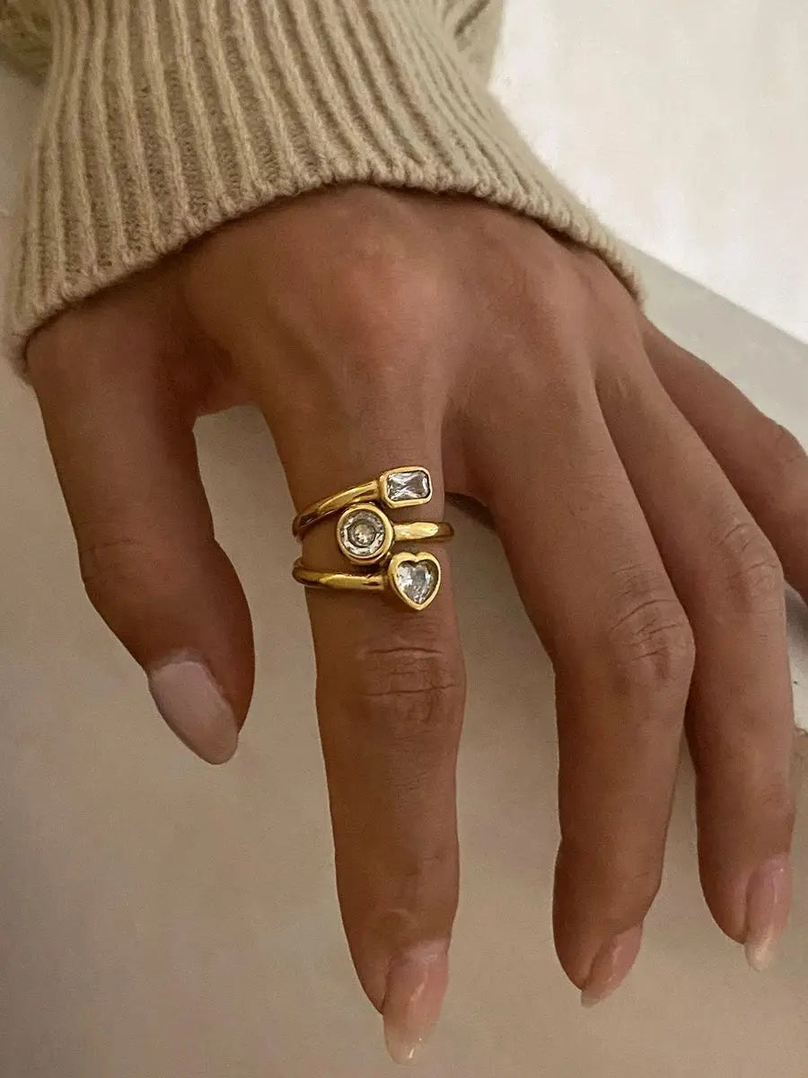 Kika Luxury Shiny AAA Cubic Zirconia Stainless Steel Geometric Ring High Quality