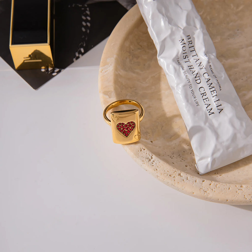 Heart Shaped Red Zircon Poker Ring
