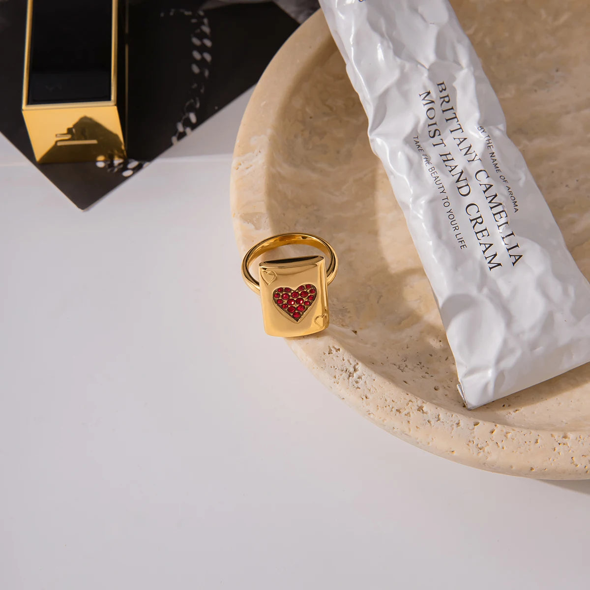 Heart Shaped Red Zircon Poker Ring