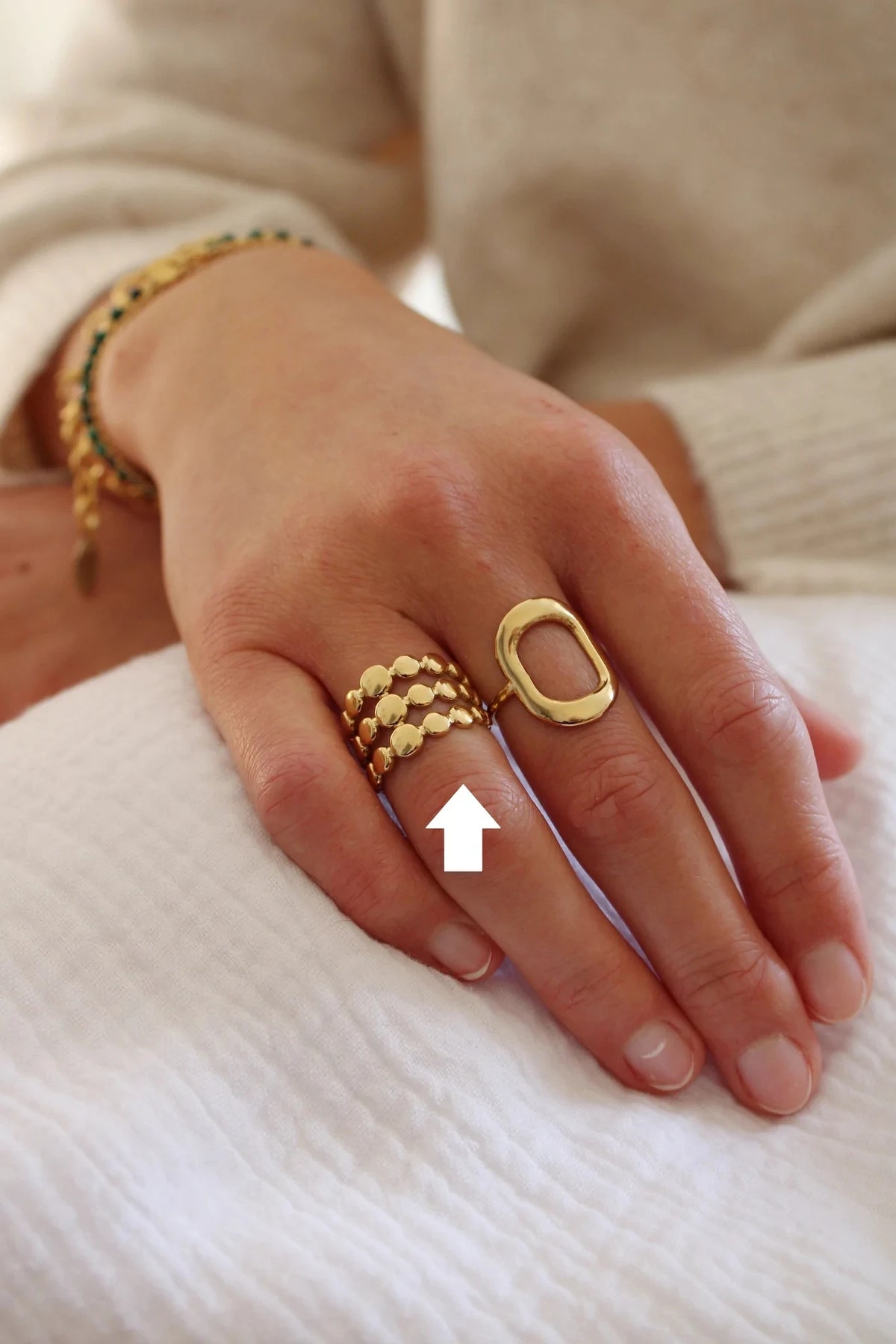 Kika New Trendy Stainless Steel Jewelry Gift Charm 18K Gold Plated Three Layer Line Bead Chain Rings for Women Gift