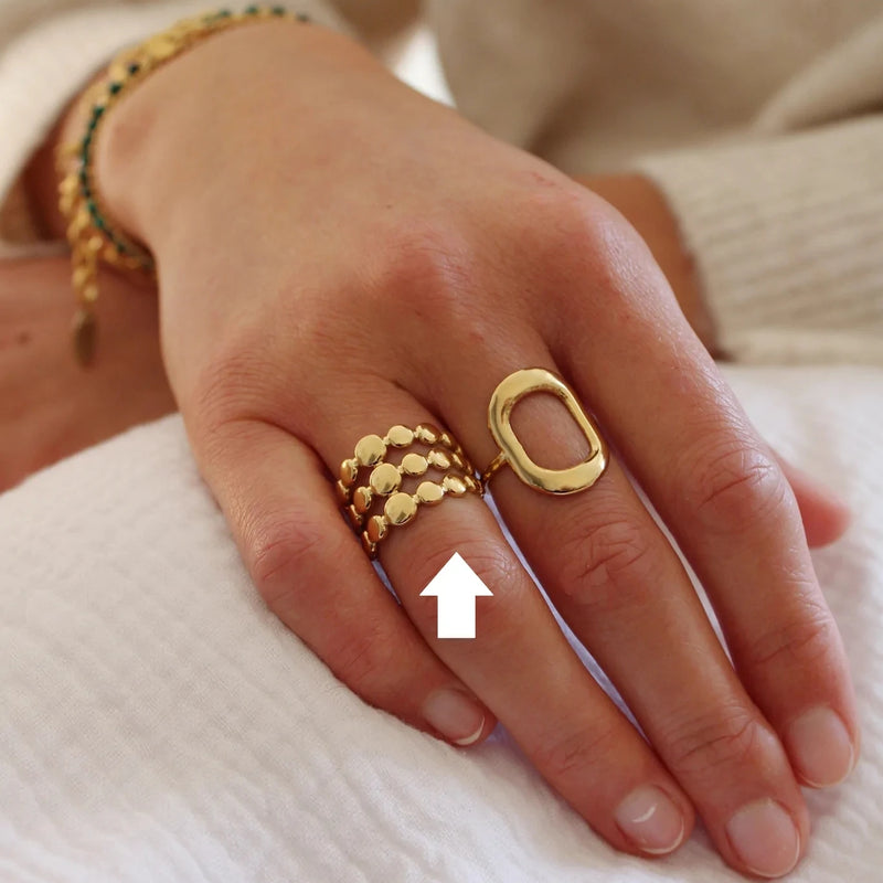 Kika New Trendy Stainless Steel Jewelry Gift Charm 18K Gold Plated Three Layer Line Bead Chain Rings for Women Gift