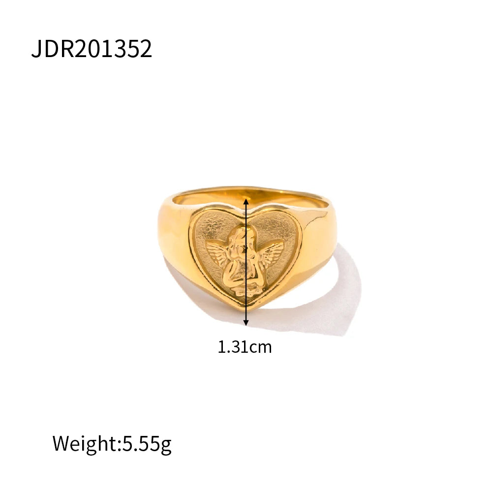 KIKA Minimalist Heart Angel Ring Stainless Steel 316L Waterproof Stackable Love Ring