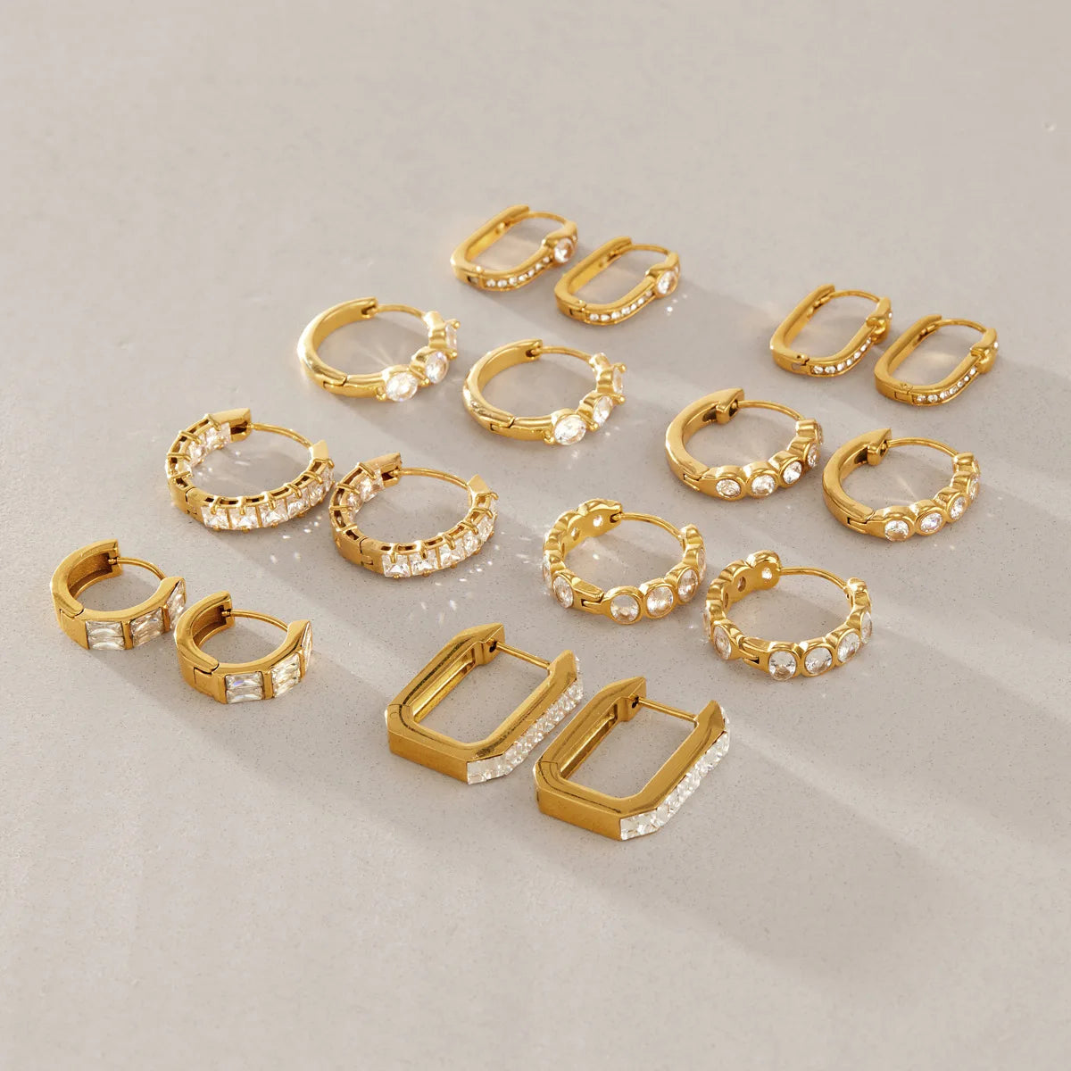 KIKA Zircon Crystal Geometric Clip Earrings For Women Minimalist 18K Gold Plated Stainless Steel 316L Earrings Fashion Jewelry Gift