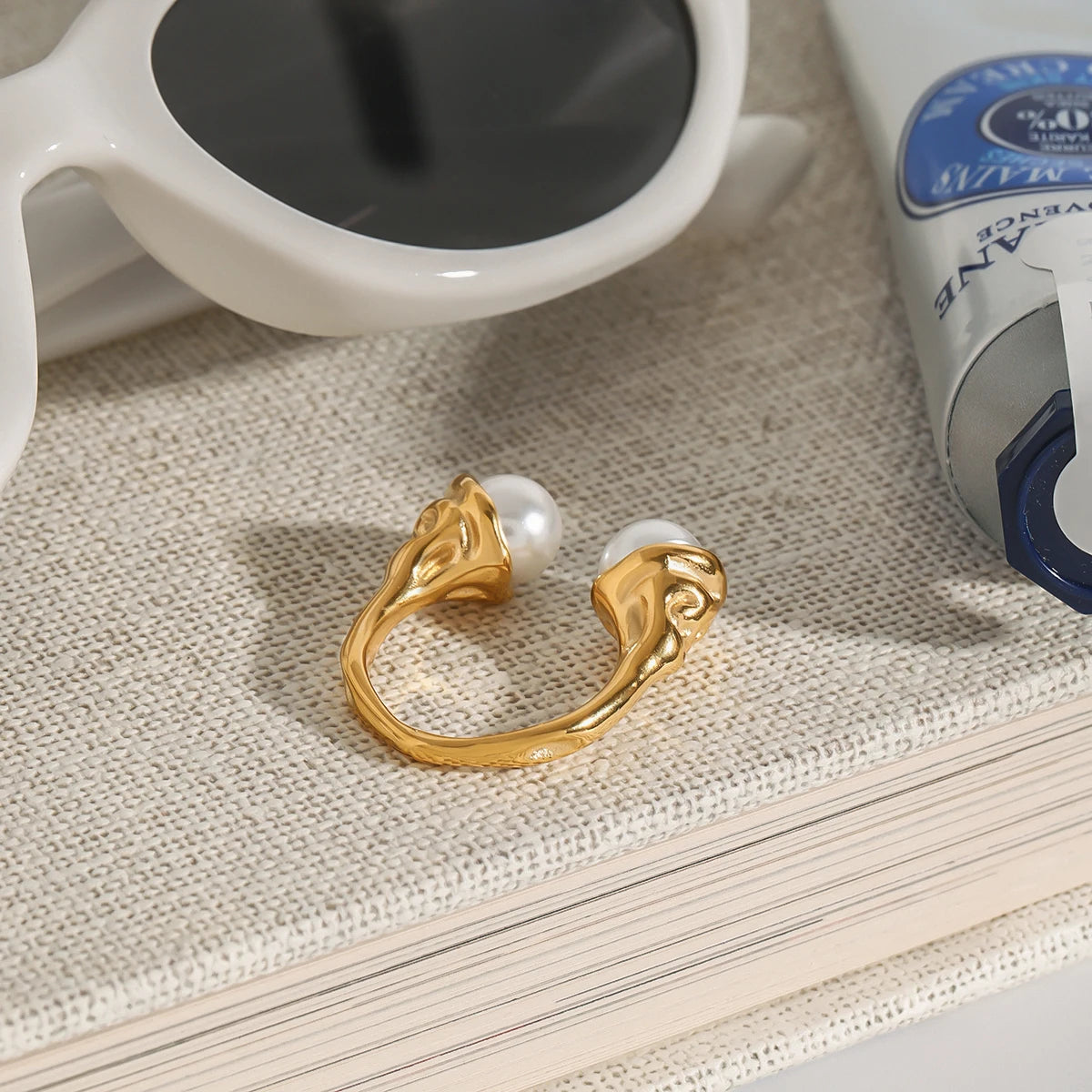 Kika Minimalist 18K Gold Color Plated Stainless Steel Pearl Ring