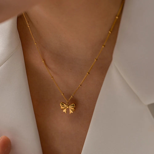 Charm Necklace Stainless Steel Bow