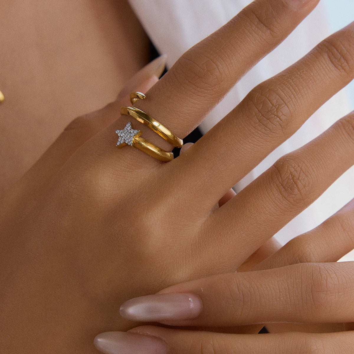 Kika Fashion Pentagram Three Layer Ring 18K Gold