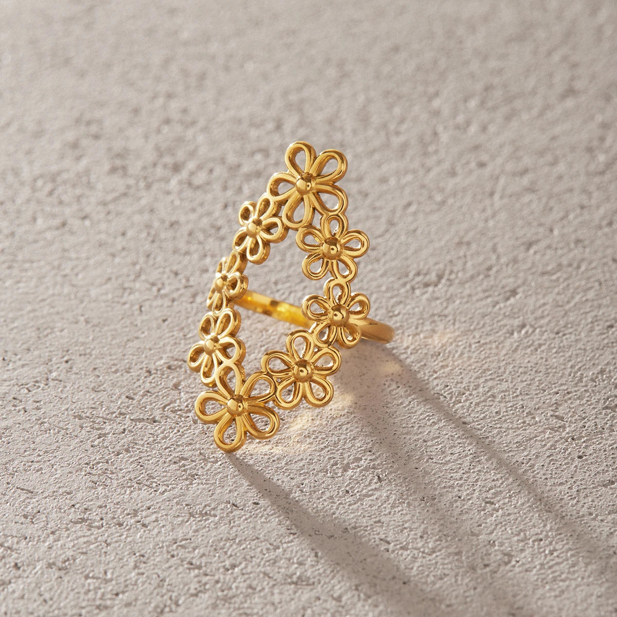 KIKA Classic Hollow Flower Open Rings  PVD Plated Stainless Steel 316Lft