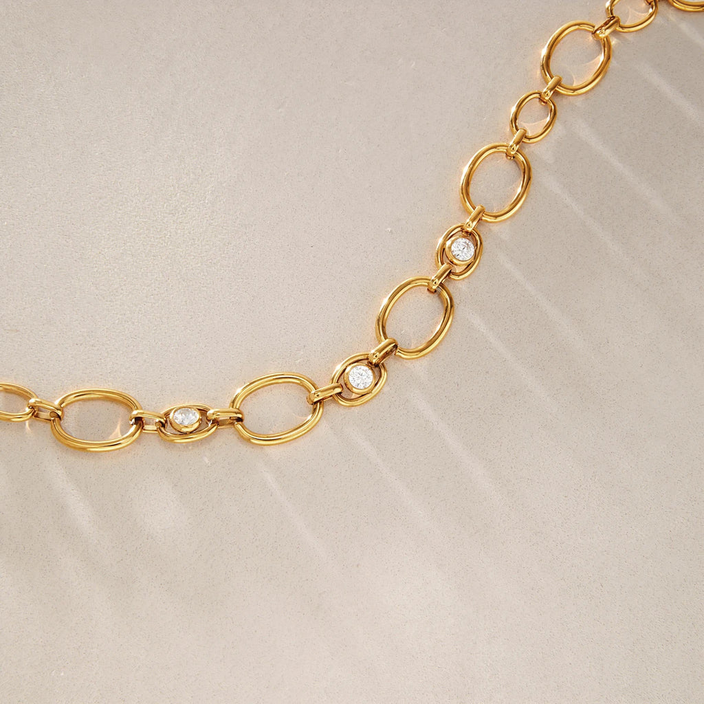 KIKA Classic Zircon Hollow Chain Necklace For Women Minimalist 18K Gold Plated Stainless Steel Necklace Fashion Jewelry Gift