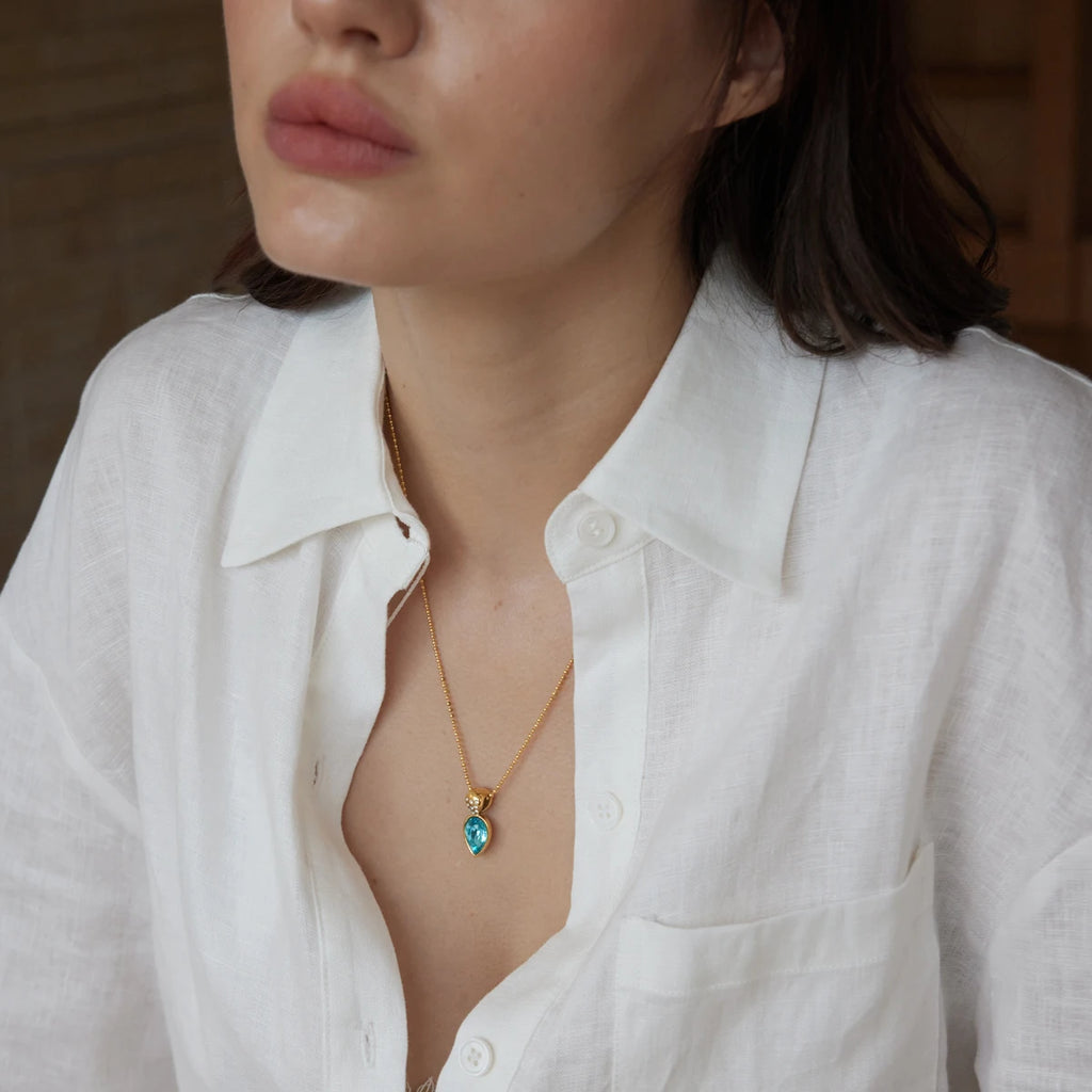 KIKA Elegant Multicolor Geometric Crystal Pendant Necklace PVD 18K Gold Plated Stainless Steel 316L