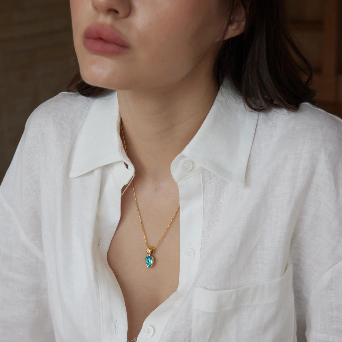 KIKA Elegant Multicolor Geometric Crystal Pendant Necklace PVD 18K Gold Plated Stainless Steel 316L