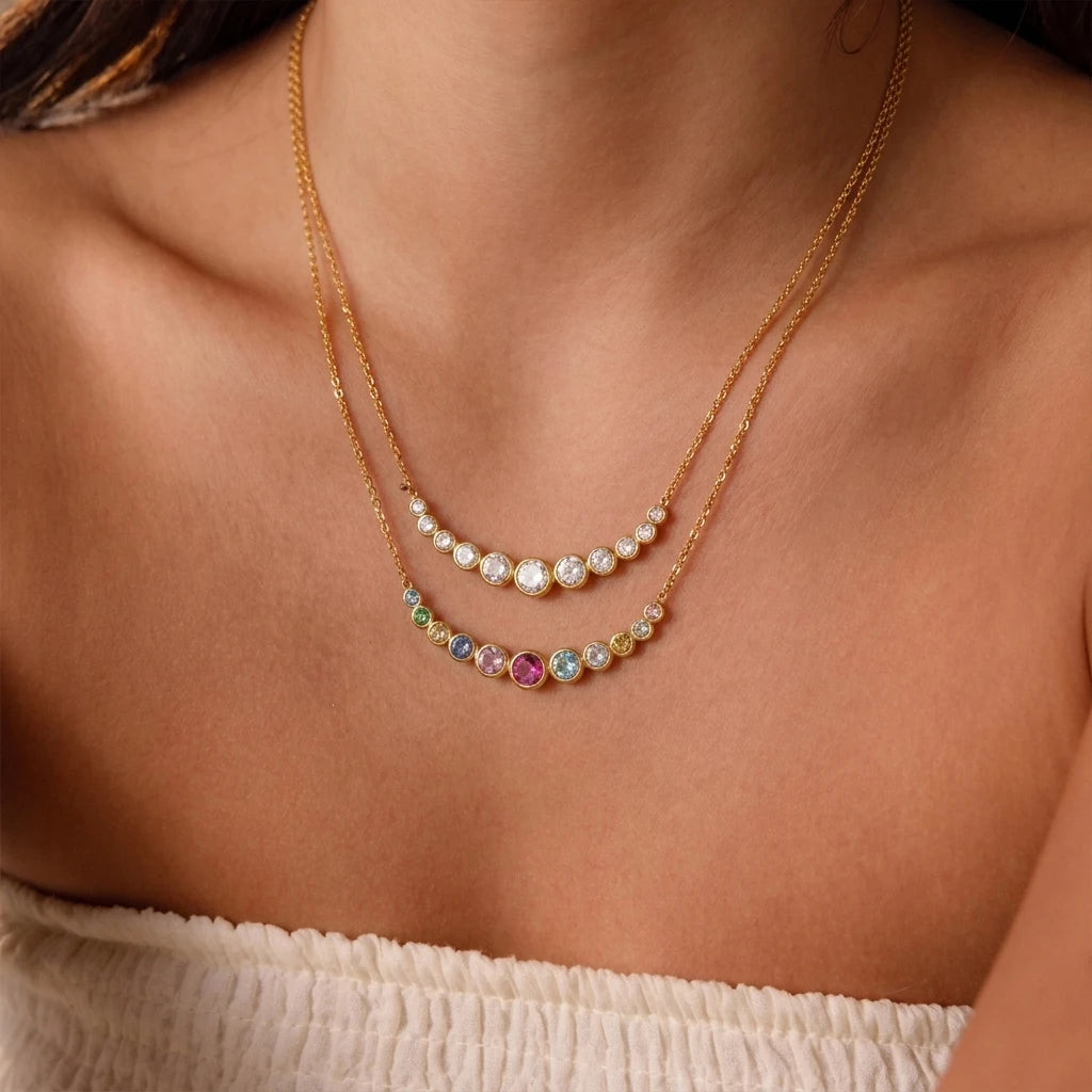 Kika Delicate Colored Circular Zircons Gradient Smiling Face Necklace
