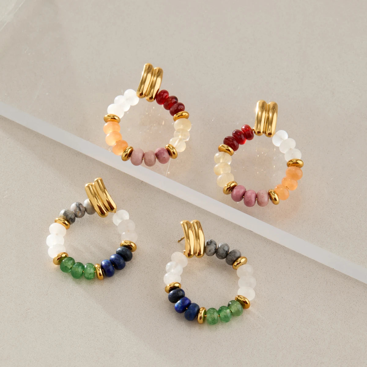 KIKA Elegant Mixed Natural Stone Earrings For Women Delicate 18K Gold PVD Plated Stainless Steel Earrings Fashion Jewelry Gift
