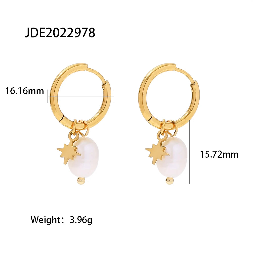 KIKA 316L Stainless Steel 316L Natural Pearl Hoop Earrings Trendy Metalic Golden Geometric